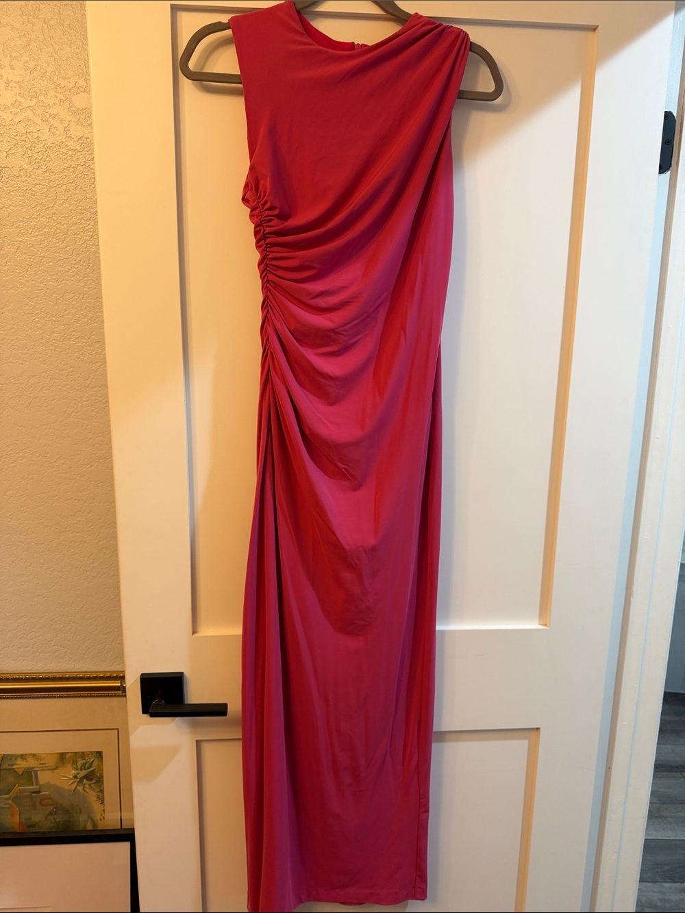 Zara Fuchsia One-Shoulder Ruched Maxi Dress